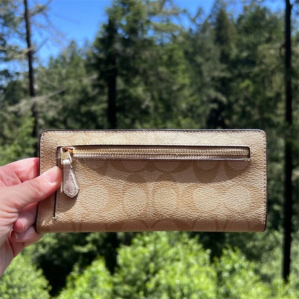COACH Bifold Wallet Signature Canvas Khaki with Gold Hardware AUTHENTIC